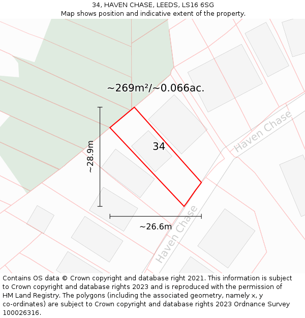 34, HAVEN CHASE, LEEDS, LS16 6SG: Plot and title map