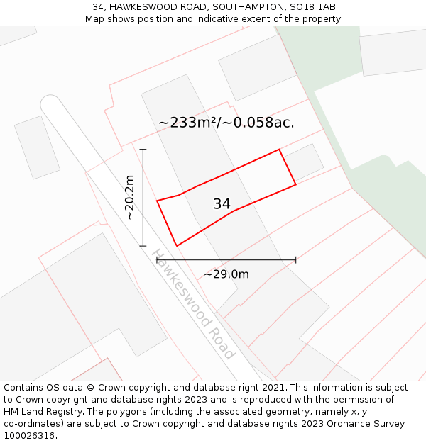 34, HAWKESWOOD ROAD, SOUTHAMPTON, SO18 1AB: Plot and title map