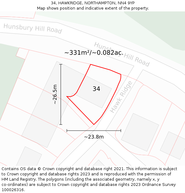 34, HAWKRIDGE, NORTHAMPTON, NN4 9YP: Plot and title map