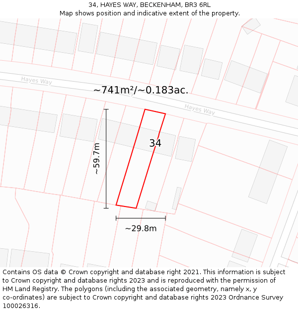 34, HAYES WAY, BECKENHAM, BR3 6RL: Plot and title map