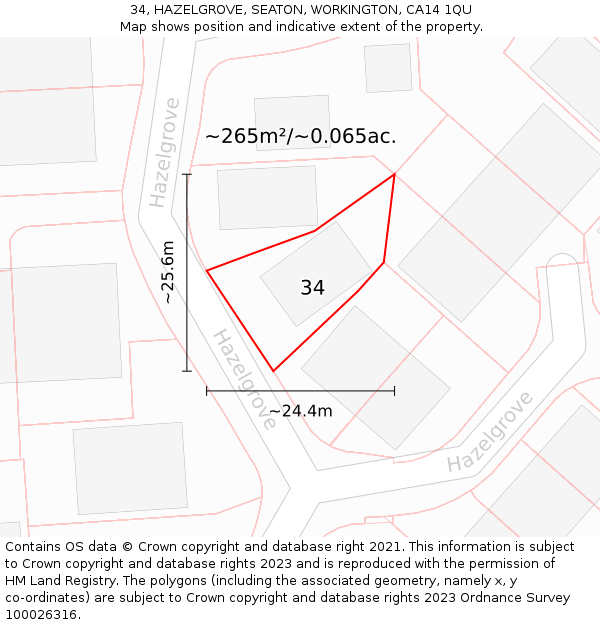 34, HAZELGROVE, SEATON, WORKINGTON, CA14 1QU: Plot and title map