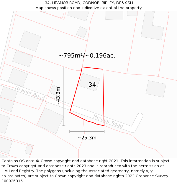34, HEANOR ROAD, CODNOR, RIPLEY, DE5 9SH: Plot and title map