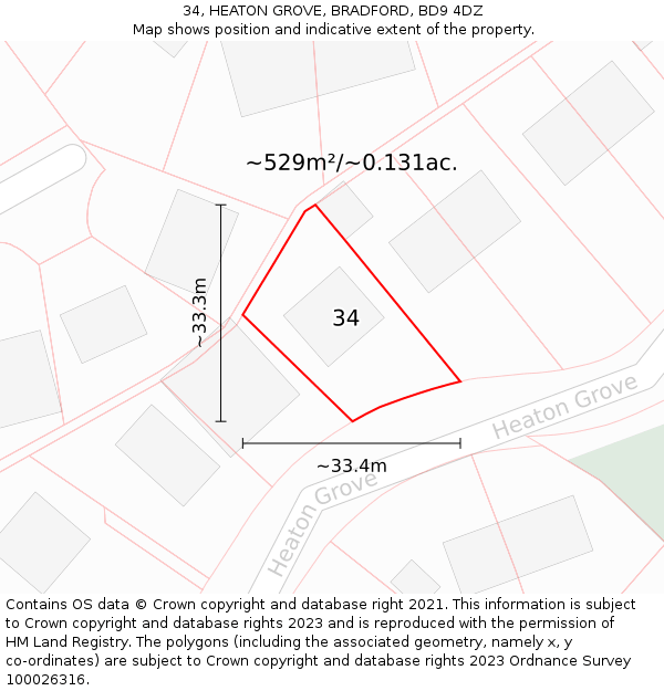 34, HEATON GROVE, BRADFORD, BD9 4DZ: Plot and title map