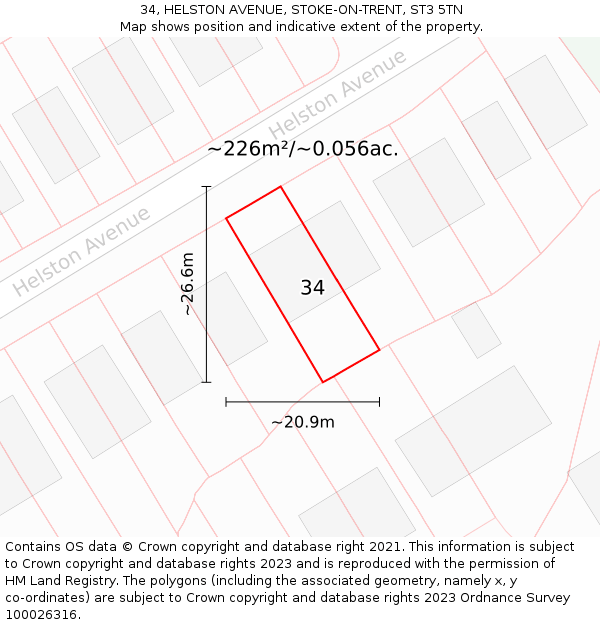 34, HELSTON AVENUE, STOKE-ON-TRENT, ST3 5TN: Plot and title map