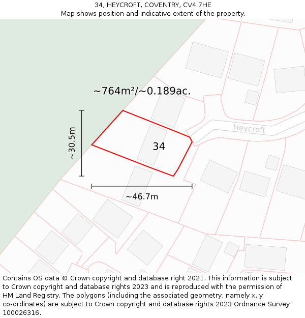 34, HEYCROFT, COVENTRY, CV4 7HE: Plot and title map