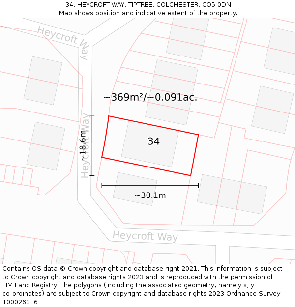 34, HEYCROFT WAY, TIPTREE, COLCHESTER, CO5 0DN: Plot and title map