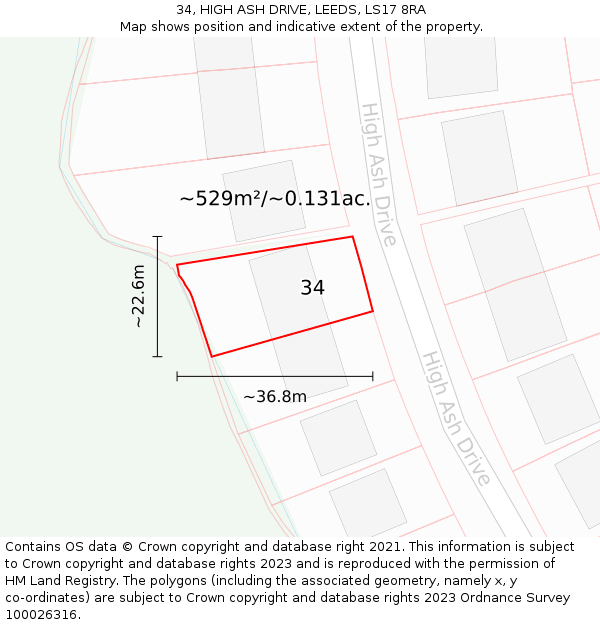 34, HIGH ASH DRIVE, LEEDS, LS17 8RA: Plot and title map