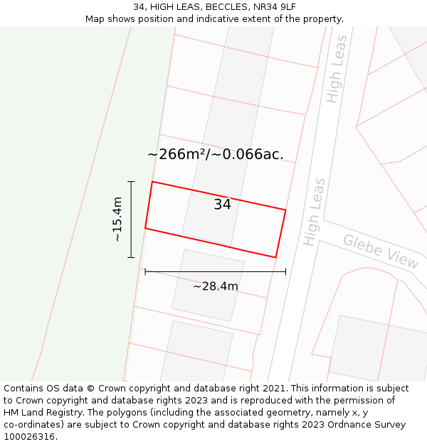 34, HIGH LEAS, BECCLES, NR34 9LF: Plot and title map