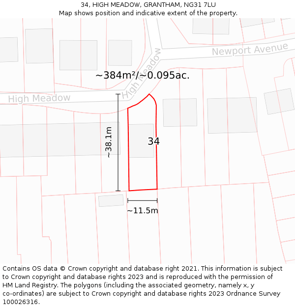34, HIGH MEADOW, GRANTHAM, NG31 7LU: Plot and title map