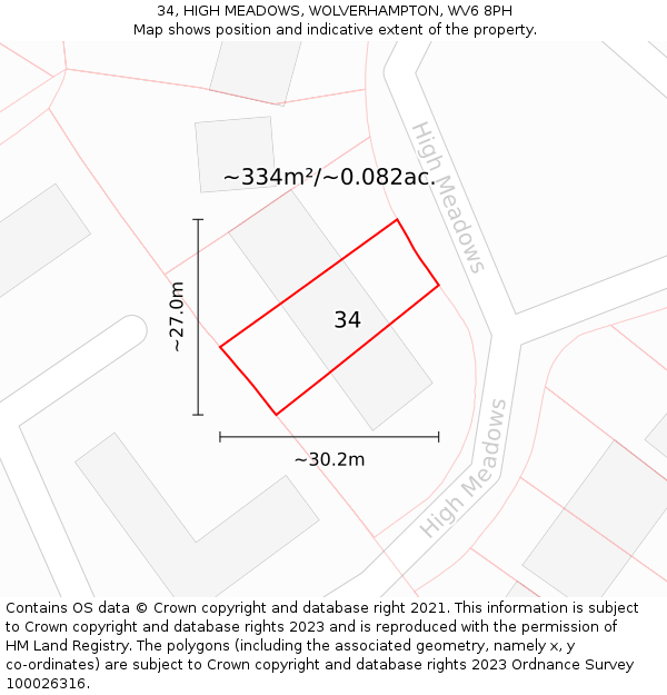34, HIGH MEADOWS, WOLVERHAMPTON, WV6 8PH: Plot and title map