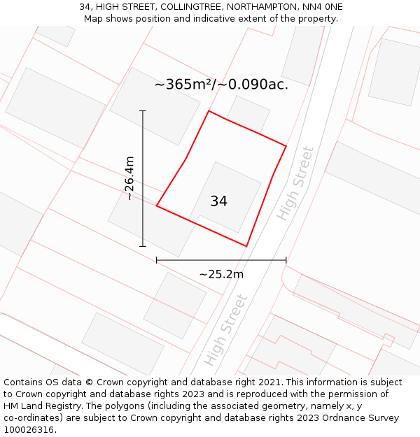 34, HIGH STREET, COLLINGTREE, NORTHAMPTON, NN4 0NE: Plot and title map