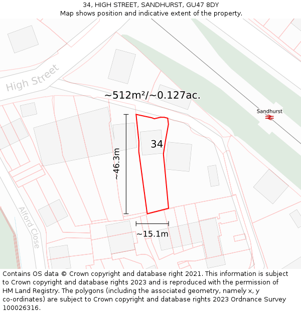34, HIGH STREET, SANDHURST, GU47 8DY: Plot and title map