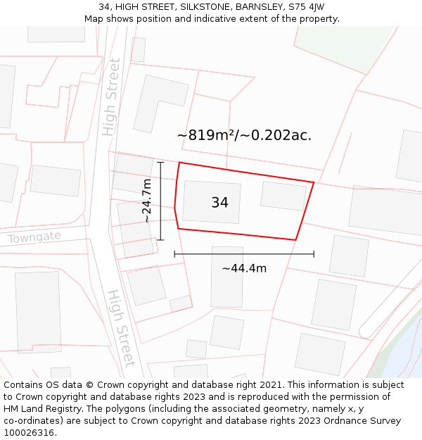 34, HIGH STREET, SILKSTONE, BARNSLEY, S75 4JW: Plot and title map