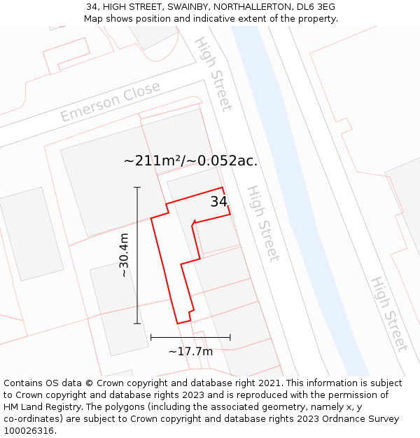 34, HIGH STREET, SWAINBY, NORTHALLERTON, DL6 3EG: Plot and title map
