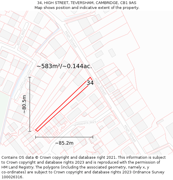 34, HIGH STREET, TEVERSHAM, CAMBRIDGE, CB1 9AS: Plot and title map