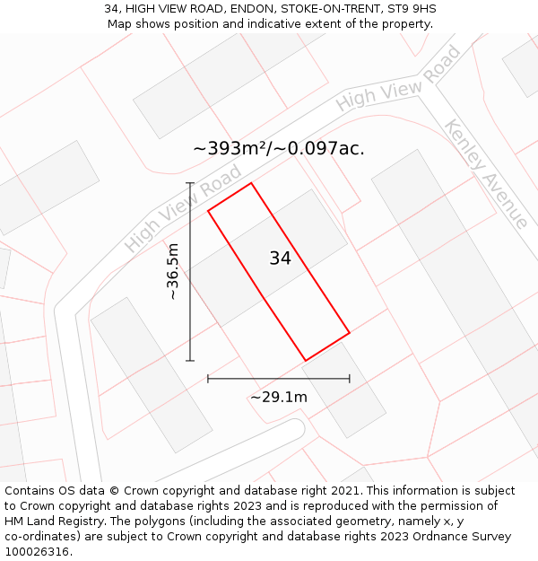 34, HIGH VIEW ROAD, ENDON, STOKE-ON-TRENT, ST9 9HS: Plot and title map