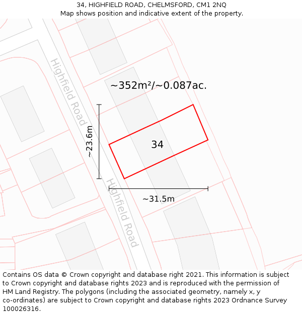 34, HIGHFIELD ROAD, CHELMSFORD, CM1 2NQ: Plot and title map