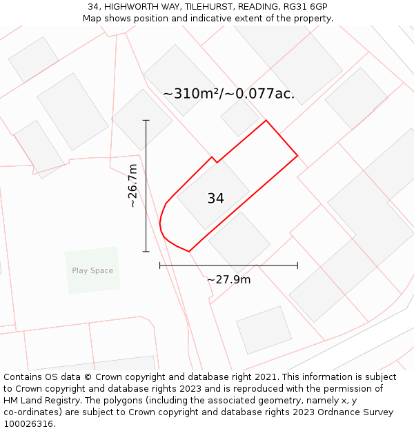 34, HIGHWORTH WAY, TILEHURST, READING, RG31 6GP: Plot and title map