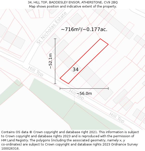 34, HILL TOP, BADDESLEY ENSOR, ATHERSTONE, CV9 2BQ: Plot and title map