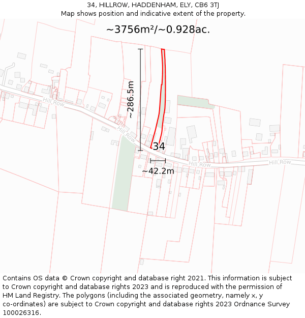 34, HILLROW, HADDENHAM, ELY, CB6 3TJ: Plot and title map