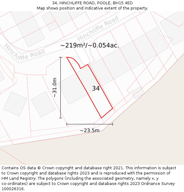 34, HINCHLIFFE ROAD, POOLE, BH15 4ED: Plot and title map