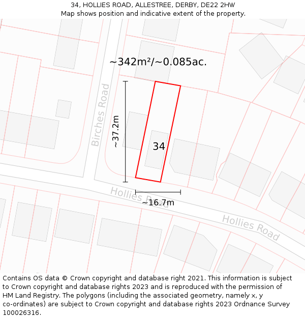 34, HOLLIES ROAD, ALLESTREE, DERBY, DE22 2HW: Plot and title map