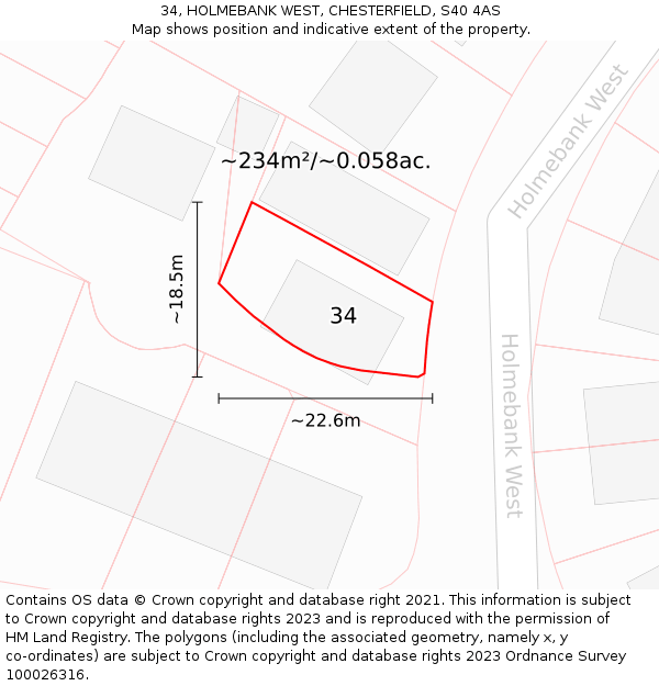 34, HOLMEBANK WEST, CHESTERFIELD, S40 4AS: Plot and title map