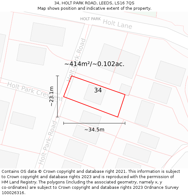 34, HOLT PARK ROAD, LEEDS, LS16 7QS: Plot and title map