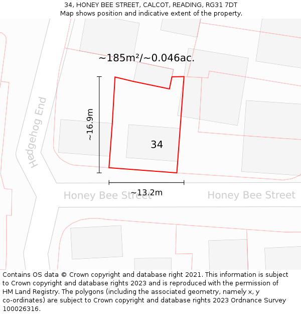 34, HONEY BEE STREET, CALCOT, READING, RG31 7DT: Plot and title map