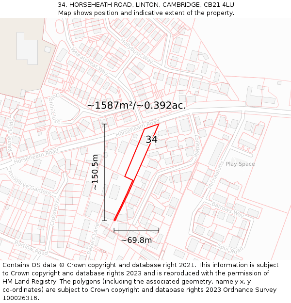 34, HORSEHEATH ROAD, LINTON, CAMBRIDGE, CB21 4LU: Plot and title map