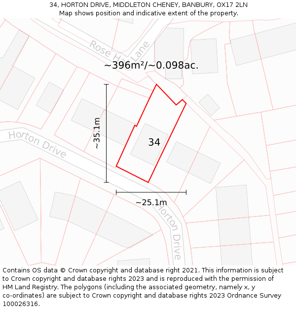 34, HORTON DRIVE, MIDDLETON CHENEY, BANBURY, OX17 2LN: Plot and title map