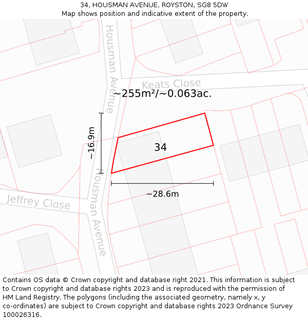 34, HOUSMAN AVENUE, ROYSTON, SG8 5DW: Plot and title map