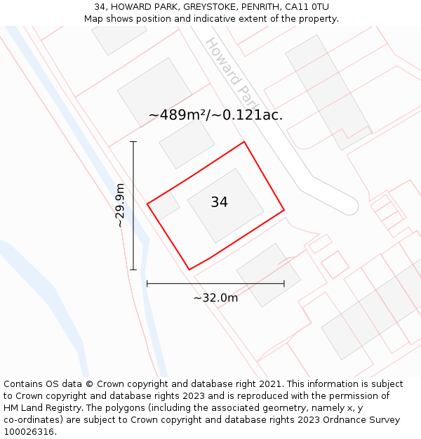 34, HOWARD PARK, GREYSTOKE, PENRITH, CA11 0TU: Plot and title map