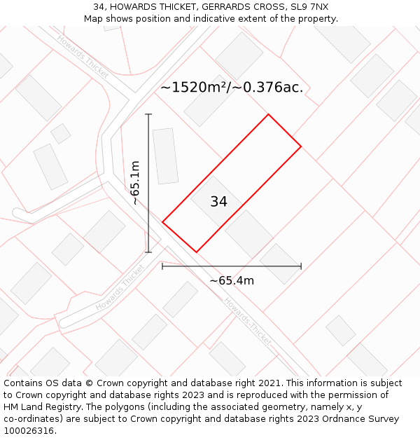 34, HOWARDS THICKET, GERRARDS CROSS, SL9 7NX: Plot and title map