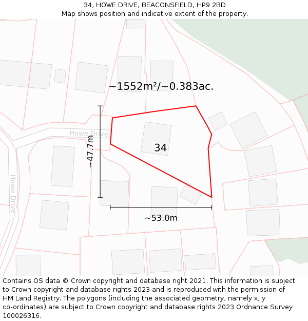 34, HOWE DRIVE, BEACONSFIELD, HP9 2BD: Plot and title map