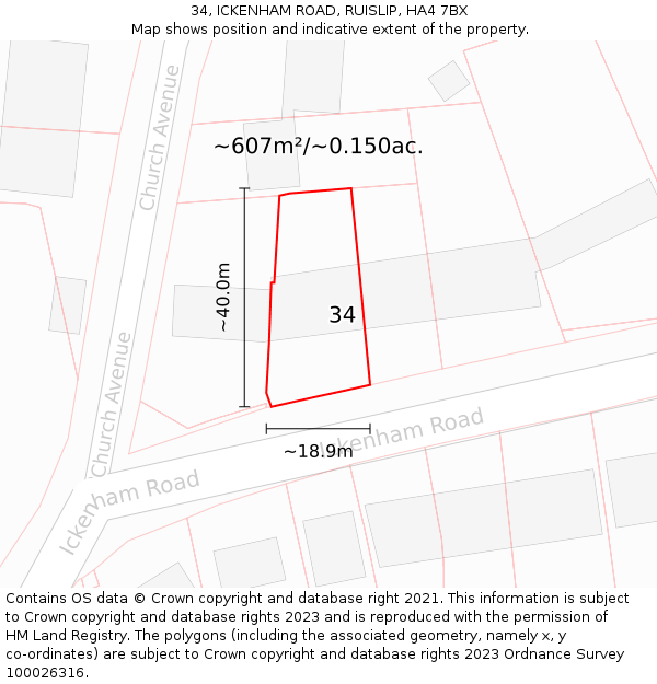 34, ICKENHAM ROAD, RUISLIP, HA4 7BX: Plot and title map