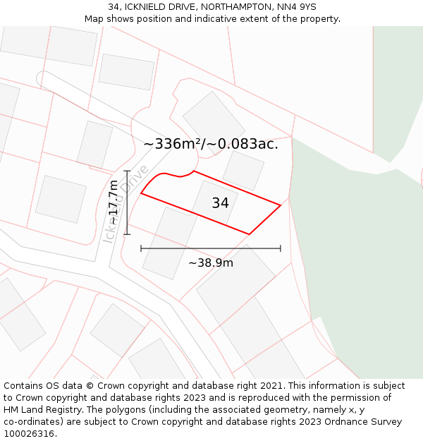 34, ICKNIELD DRIVE, NORTHAMPTON, NN4 9YS: Plot and title map