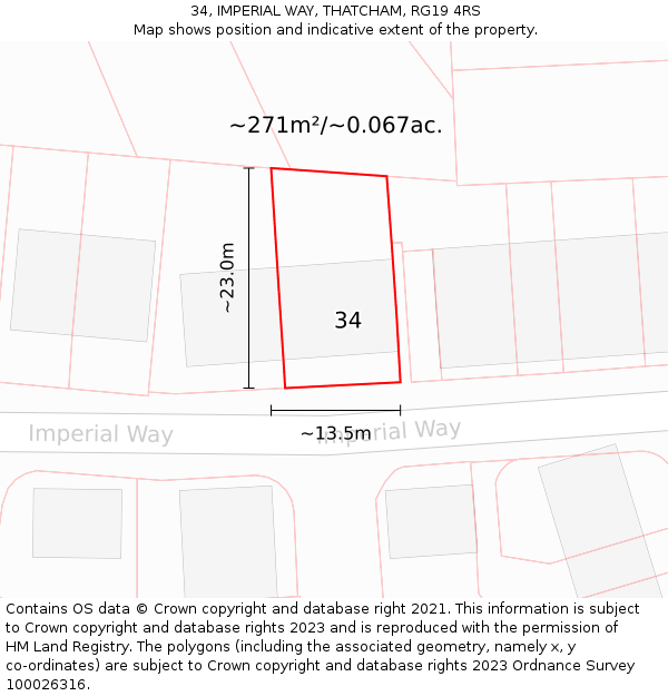 34, IMPERIAL WAY, THATCHAM, RG19 4RS: Plot and title map