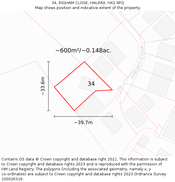 34, INGHAM CLOSE, HALIFAX, HX2 9PQ: Plot and title map