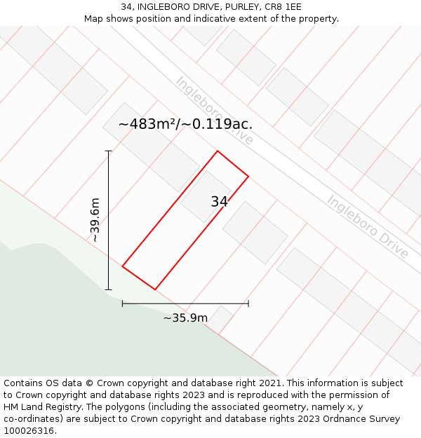 34, INGLEBORO DRIVE, PURLEY, CR8 1EE: Plot and title map