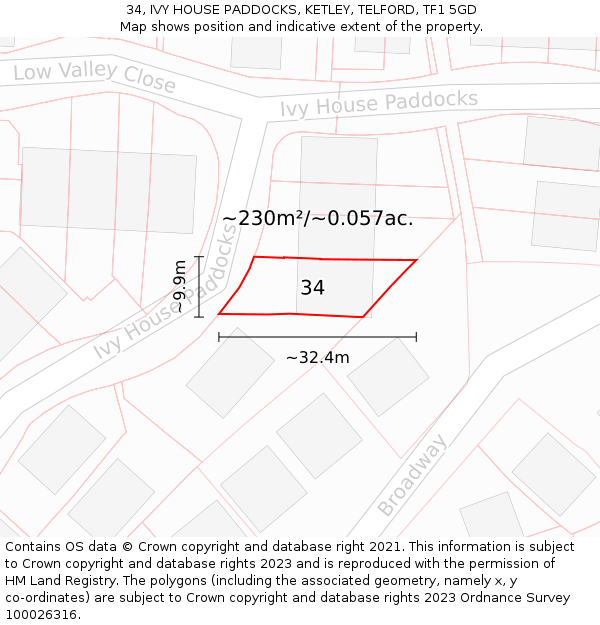 34, IVY HOUSE PADDOCKS, KETLEY, TELFORD, TF1 5GD: Plot and title map