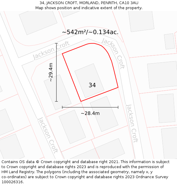 34, JACKSON CROFT, MORLAND, PENRITH, CA10 3AU: Plot and title map