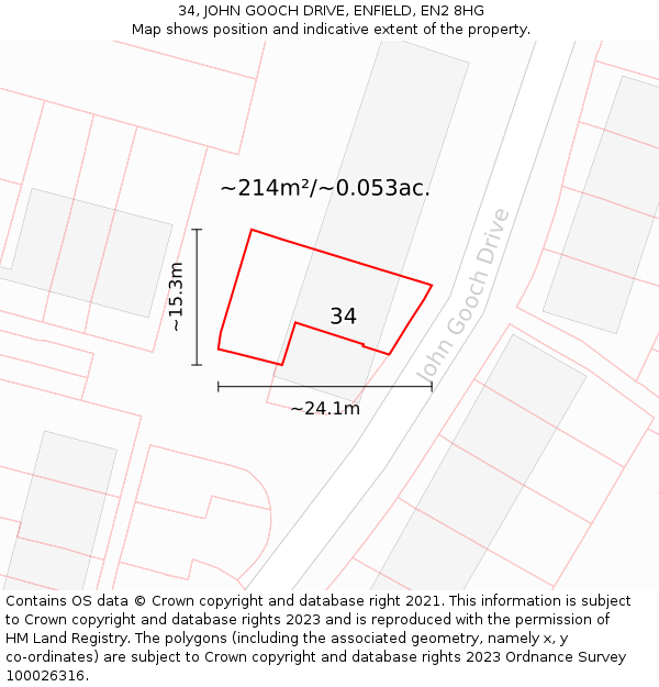34, JOHN GOOCH DRIVE, ENFIELD, EN2 8HG: Plot and title map