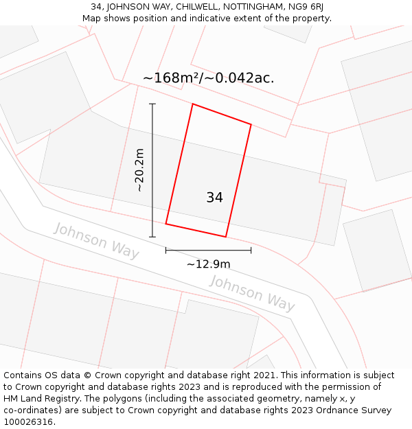 34, JOHNSON WAY, CHILWELL, NOTTINGHAM, NG9 6RJ: Plot and title map