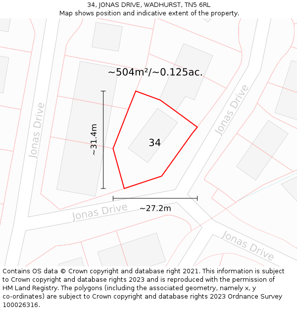 34, JONAS DRIVE, WADHURST, TN5 6RL: Plot and title map