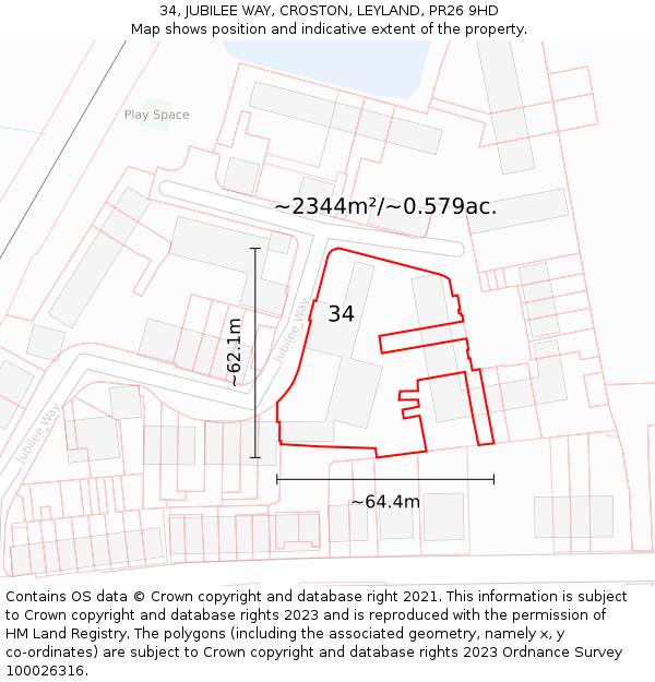 34, JUBILEE WAY, CROSTON, LEYLAND, PR26 9HD: Plot and title map