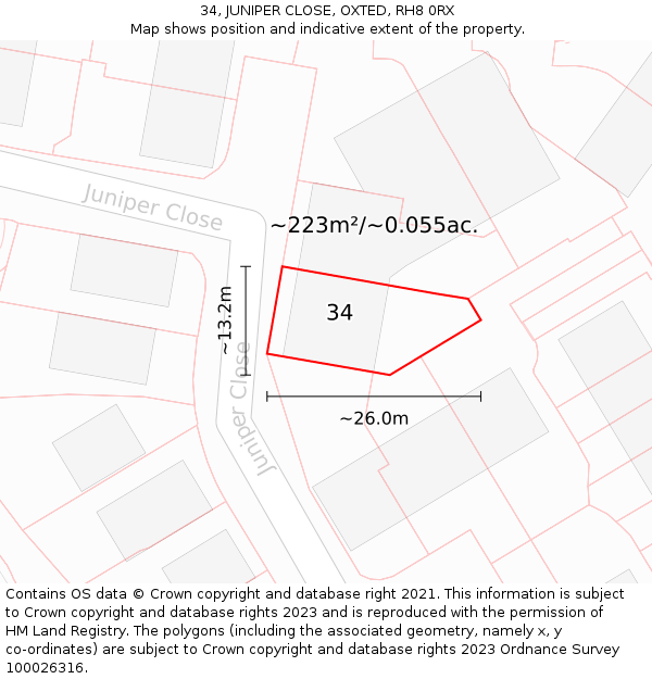 34, JUNIPER CLOSE, OXTED, RH8 0RX: Plot and title map