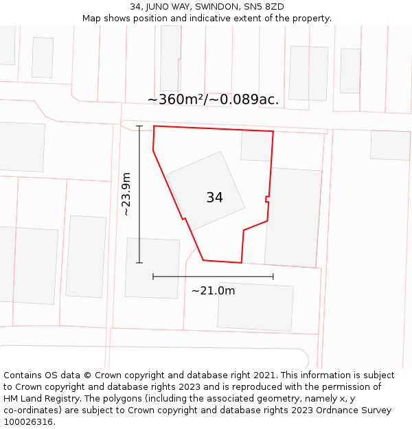 34, JUNO WAY, SWINDON, SN5 8ZD: Plot and title map