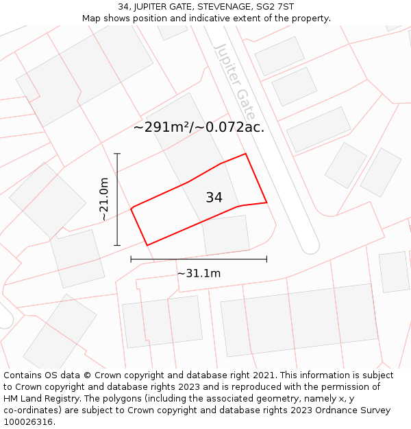 34, JUPITER GATE, STEVENAGE, SG2 7ST: Plot and title map