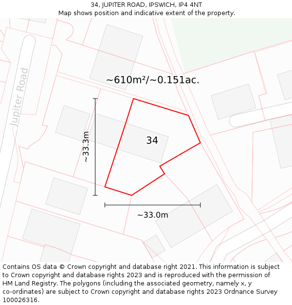 34, JUPITER ROAD, IPSWICH, IP4 4NT: Plot and title map